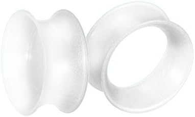 Pair of Ultra Thin Flexible White Silicone Earskin Flesh Tunnel Plugs - 1/2" (12 mm)