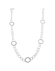 Sterling Silver Hammered/ Polished Circles Station Necklace (60 Inch)