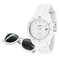 Wei�es Madison New York Sun-Set bestehend aus einer Silicon Candy Unisex Uhr + Sonnenbrille