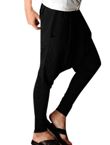 Men Elastic Waist Slant Pockets Baggy Harem Pants Trousers