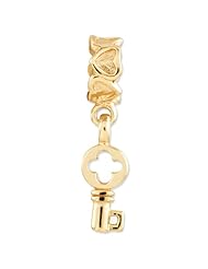 Sterling Silver Gold plated Reflections Key Dangle with Hearts Bead