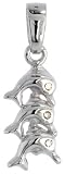 Sterling Silver Jeweled Dolphin Pendant, w/ Cubic Zirconia stones, 9/16 (14mm)