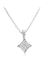 Princess Shape Diamond Necklace in Sterling Silver .08cttw 18 inch Chain