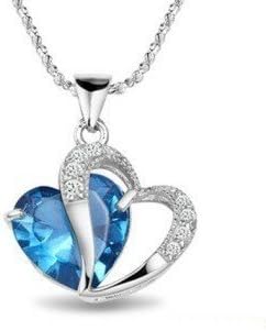 Rhodium platinum diamond accent heart shape pendant necklace 18" blue sapphire - TribalSensationTM