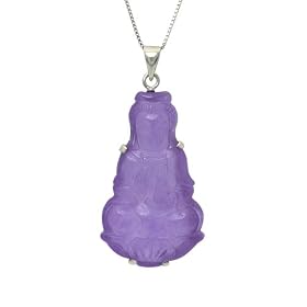 Sterling Silver Lavender Jade Guan Yin, Goddess of Mercy Pendant on Chain, 18 by Amazon.com Collection