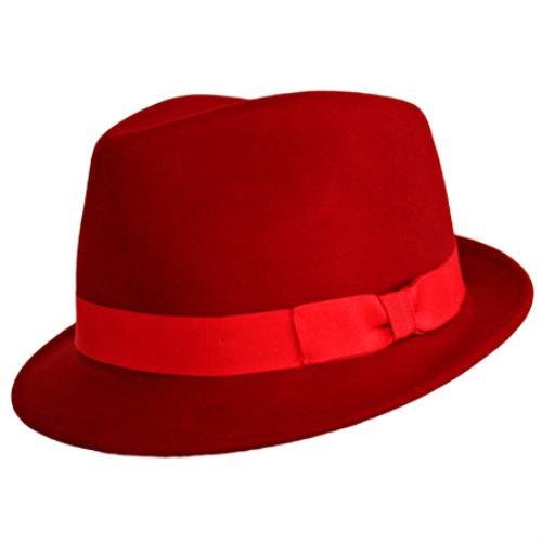 Red Classic Structured Wool Fedora Hat