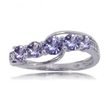 Ladies White Gold Curved Ring w Tanzanite & Diamonds
