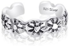 Sterling Silver 925 Flower Design Toe Ring. Nickel Free Adjustable Fit Solid Band One Size Fits All. Polished