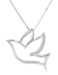10k White Gold Dove with Diamond-Accent Pendant Necklace (0.03 cttw, I-J Color, I2-I3 Clarity), 18"