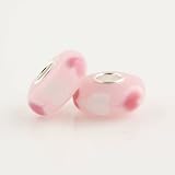 Pink Love Hearts Murano Style Glass Bead Solid 925 Sterling Silver Core for Pandora, Biagi, Chamilia, Troll and More Bracelets