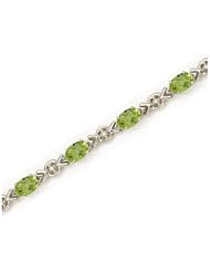 14K White Gold Oval Peridot and Diamond Bracelet