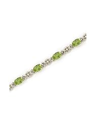 10K White Gold Oval Peridot and Diamond Bracelet