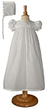 White Circle Dobby Christening Baptism Gown with Lace Trim