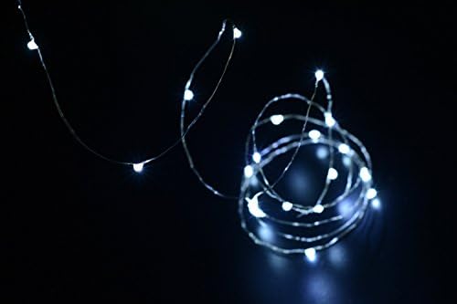 Gresonic 2or3 Sets 15 White Color Micro LED String Lights on 5.5 Feet Silver Wire Wedding Christmas Party Holiday (2 sets, White)