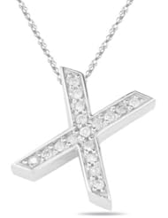 0.26 Cts Diamond X Initial Pendant in 14K White Gold