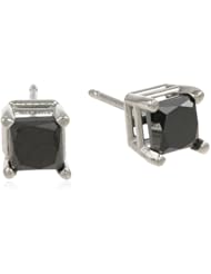 14k White Gold Princess-Cut Black Diamond Stud Earrings (1.50 cttw)