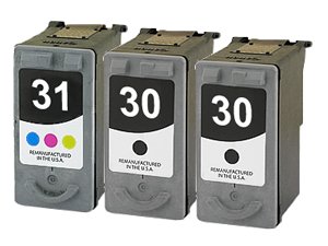 Remanufactured Canon PG-30 and CL-31 Ink Cartridges 3-Pack 2Bk 1C for use with Canon PIXMA iP1800 iP2600 MP140 MP190 MP210 MP220 MP470 MX300 MX310
