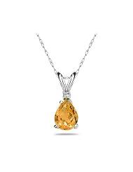 8X6mm Pear Citrine and Diamond Stud Pendant in 14K White Gold