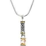 16 Inch Antiqued Two Toned CHAMPAGNE .5 Carat Cubic Zirconia RECTANGULAR Necklace