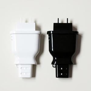 A portable AppleR devices charger in the shape of an actual PLUG! White