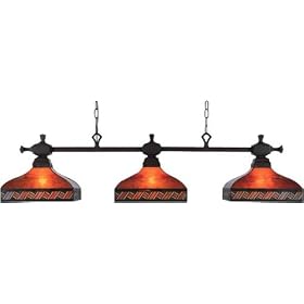 LAMPS BEAUTIFUL Tiffany Mission Lamps, Santa Fe Three-Light Mica Pool Table Island Lamp by... by Landmark Lighting