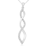 14k White Gold Diamond Twist Pendant (.12 cttw, H-I Color, I1 Clarity), 18''