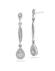 0.32 Cts Diamond Dangle Earrings in 14K White Gold