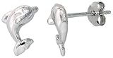 Sterling Silver Jeweled Dolphin Post Earrings, w/ Cubic Zirconia stones, 3/8 (9mm)