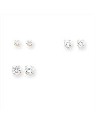 MadiK® 14k Yellow Gold Set of 3 Prong Set CZ Stud Post Earrings