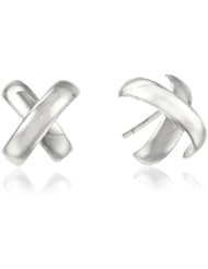 Sterling Silver X-Shape Button Earrings