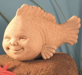 Hand Cast Stone Opie Baby Fish Collectible Plaque - Concrete Home Or Garden Sculpture