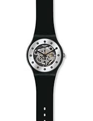 Swatch SUOZ147 silver glam silver dial rubber strap unisex watch NEW
