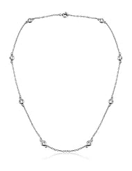 Cubic Zirconia and Sterling Silver Round Bezzel Neclace