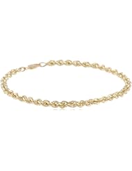 Duragold 14k Yellow Gold Hollow Diamond-Cut Rope Chain Bracelet (4.0mm ), 8.5"