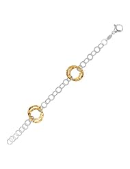 14 Karat Yellow Gold and Silver With Rhodium Finish 7.5" Shiny Textured Fancy Link Bracelet With Pear Shape Clasp