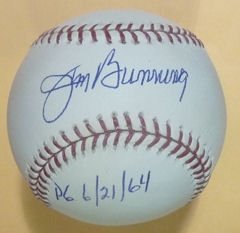 Jim Bunning Autographed/Hand Signed MLB Baseball Detroit Tigers w/''PG 6/21/64'' inscription