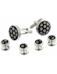 JJ Weston silver plated black peacock art glass cufflinks and shirt stud formal set with presentation box. Made in the U.S.A