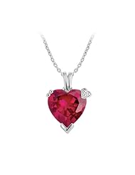 Created Ruby and Diamond Heart Pendant in Sterling Silver