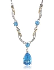 S&G Sterling Silver, 14k Yellow Gold, Diamond, and Swiss Blue Topaz Necklace, 17"