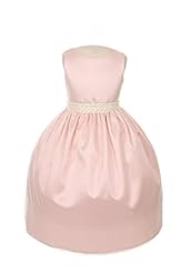 Girls Charmeuse Tea Length Mesh Lace-Up  Beaded Flower-Girl Dress  With a Sash  and Pearls