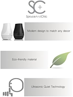 Spruce and Chic® 100ml Aromatherapy Essential Oil Diffuser | Portable Ultrasonic Cool Mist Aroma Humidifier and Ionizer | Modern Look | LED Light and Automatic No-water Shutoff (Black)