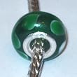 Murano Style "925" Glass Lampwork Bead Fits Pandora Emerald Green with Green and White Leafshapes, 14mm (1)