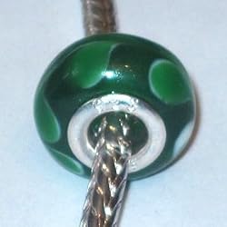 Murano Style "925" Glass Lampwork Bead Fits Pandora Emerald Green with Green and White Leafshapes, 14mm (3)