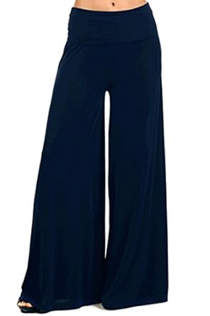 ICONOFLASH Women's Extra Wide Leg Palazzo Pants with Foldover Waist at Amazon Womenâs Clothing 