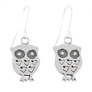 Cute and Whimsical HOOTIE THE OWL Dangle Earrings in Sterling Silver, #7846