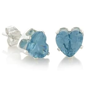 4mm March Aquamarine Birthstone Heart Cut CZ Silver Stud Earrings