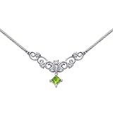0.50 carats total weight Princess Cut Peridot and White CZ Gemstone Necklace in Sterling Silver