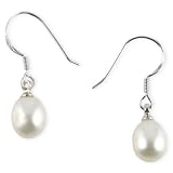 White Fresh Water Pearl Single Tear Sterling Silver 925 Dangle Earrings