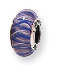 Blue and White Striped, Glass Charm for 3mm Charm Bracelets