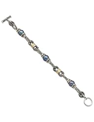 Sterling Silver w/14k 10-10.5mm Black FW Cultured Pearl 7.5in Bracelet